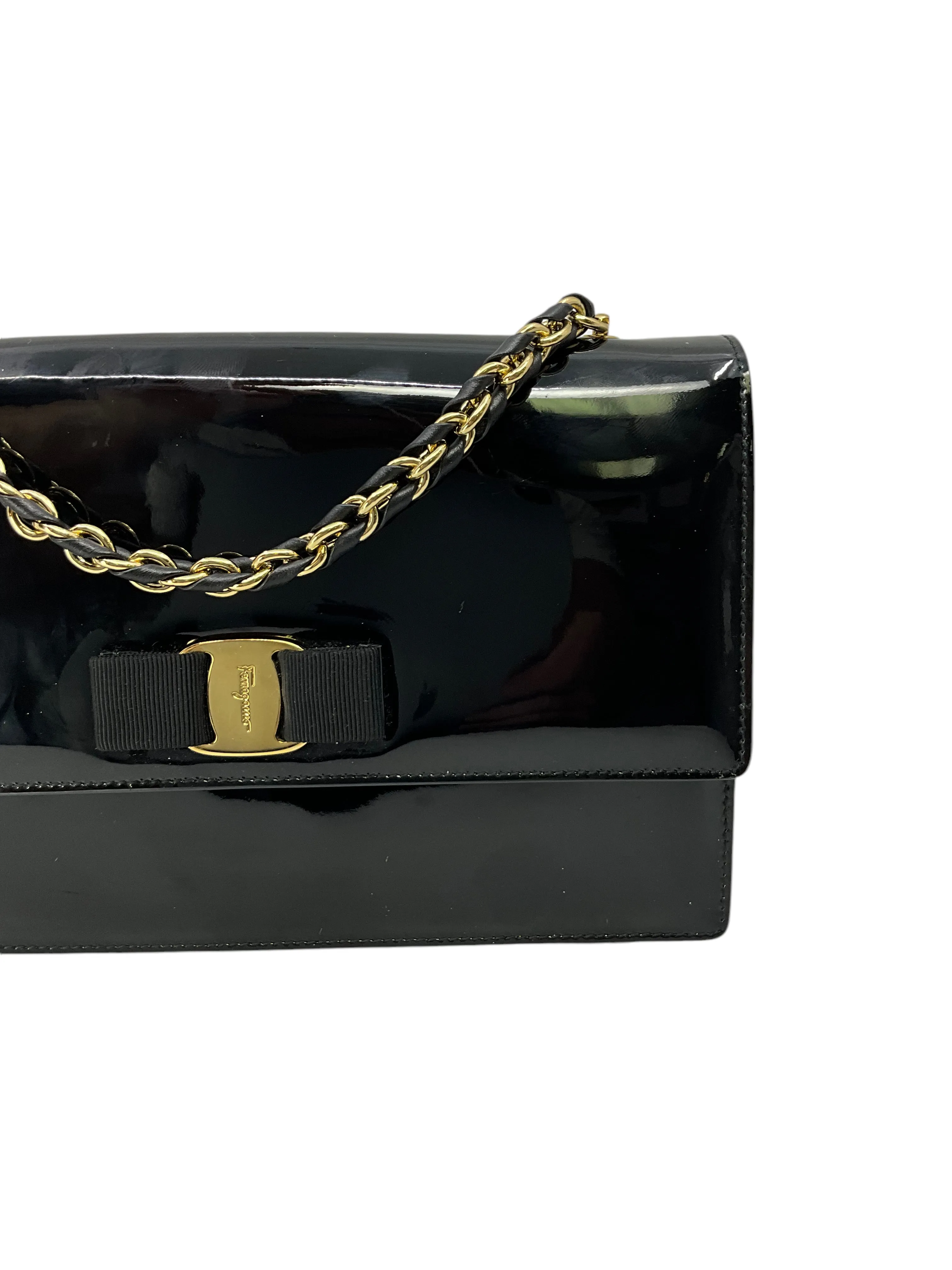 Salvatore Ferragamo Patent Leather Vara Bow Chain Flap Crossbody Bag