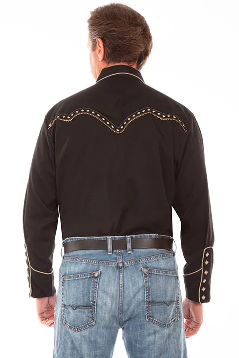 Scully Men's Black Diamond Embroidered Long Sleeve Western Shirt - P898