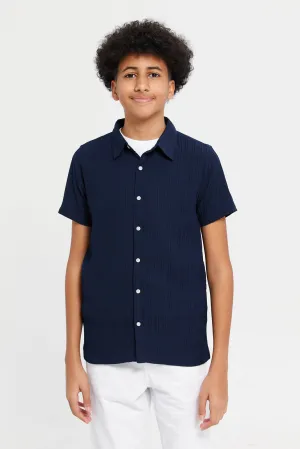 Senior Boys Navy Shirt With T-Shirt Set (2 Piece)