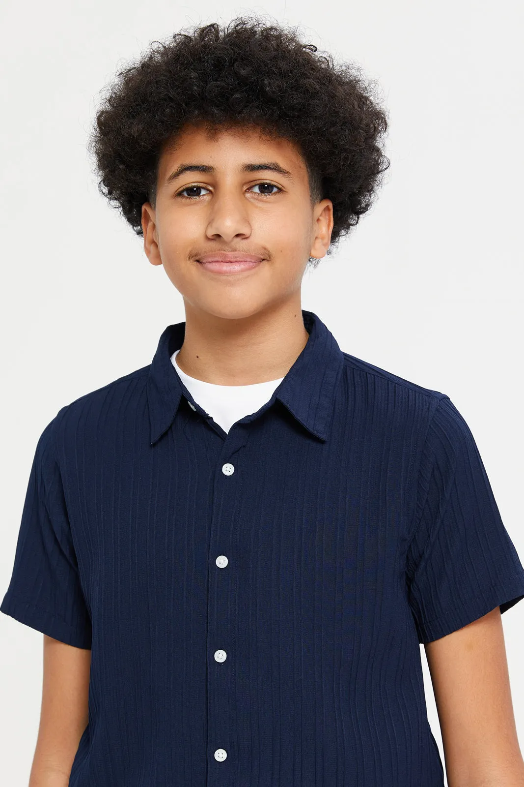 Senior Boys Navy Shirt With T-Shirt Set (2 Piece)