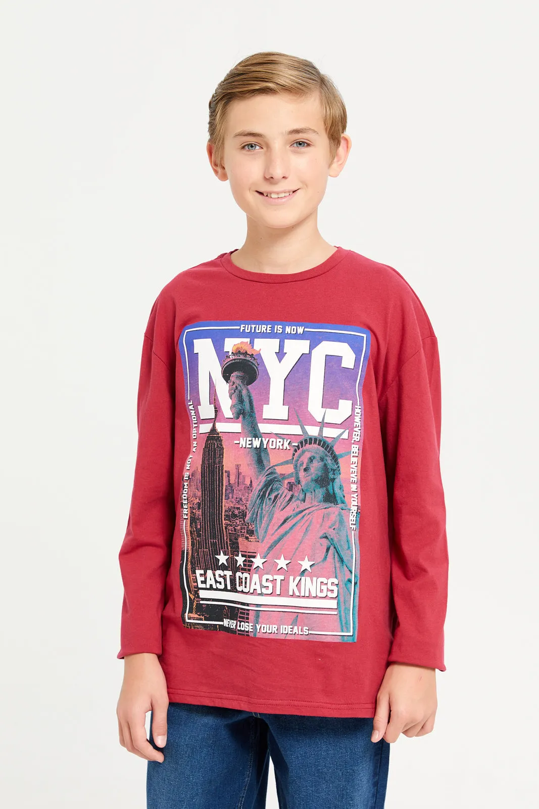 Senior Boys Red NYC Print T-Shirt