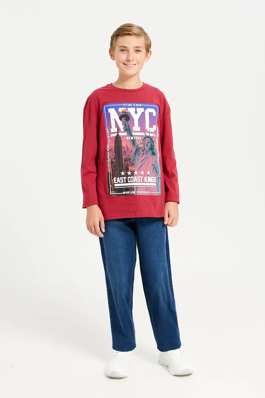 Senior Boys Red NYC Print T-Shirt