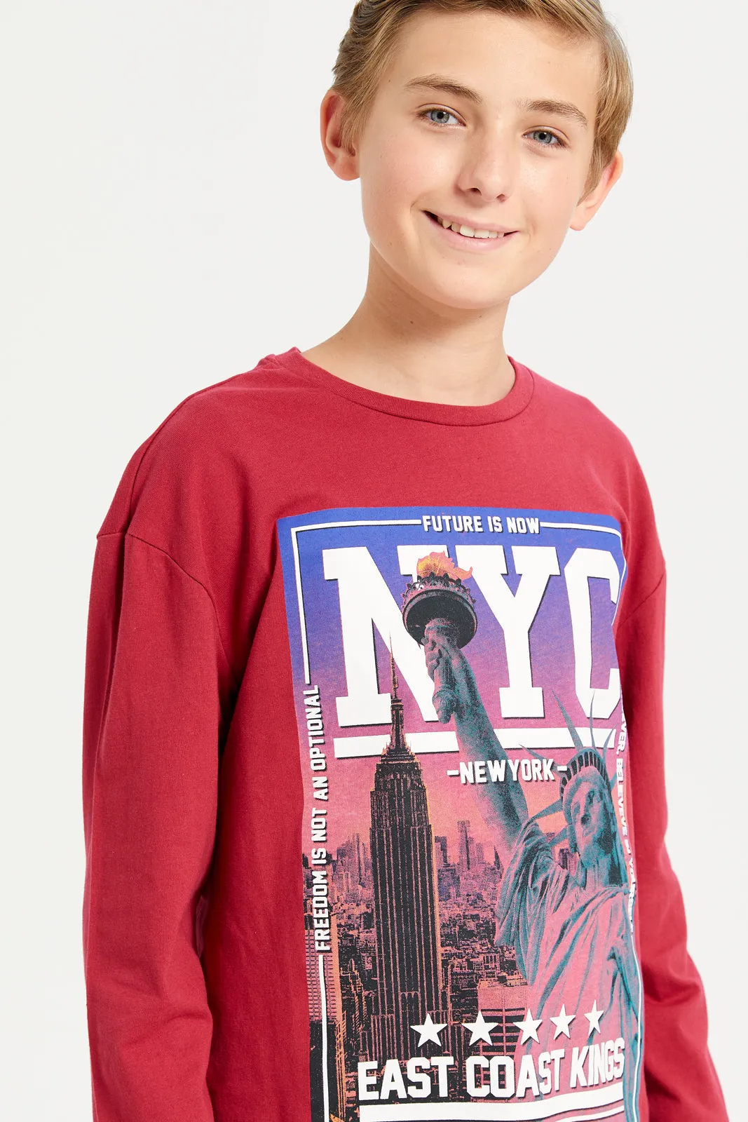 Senior Boys Red NYC Print T-Shirt