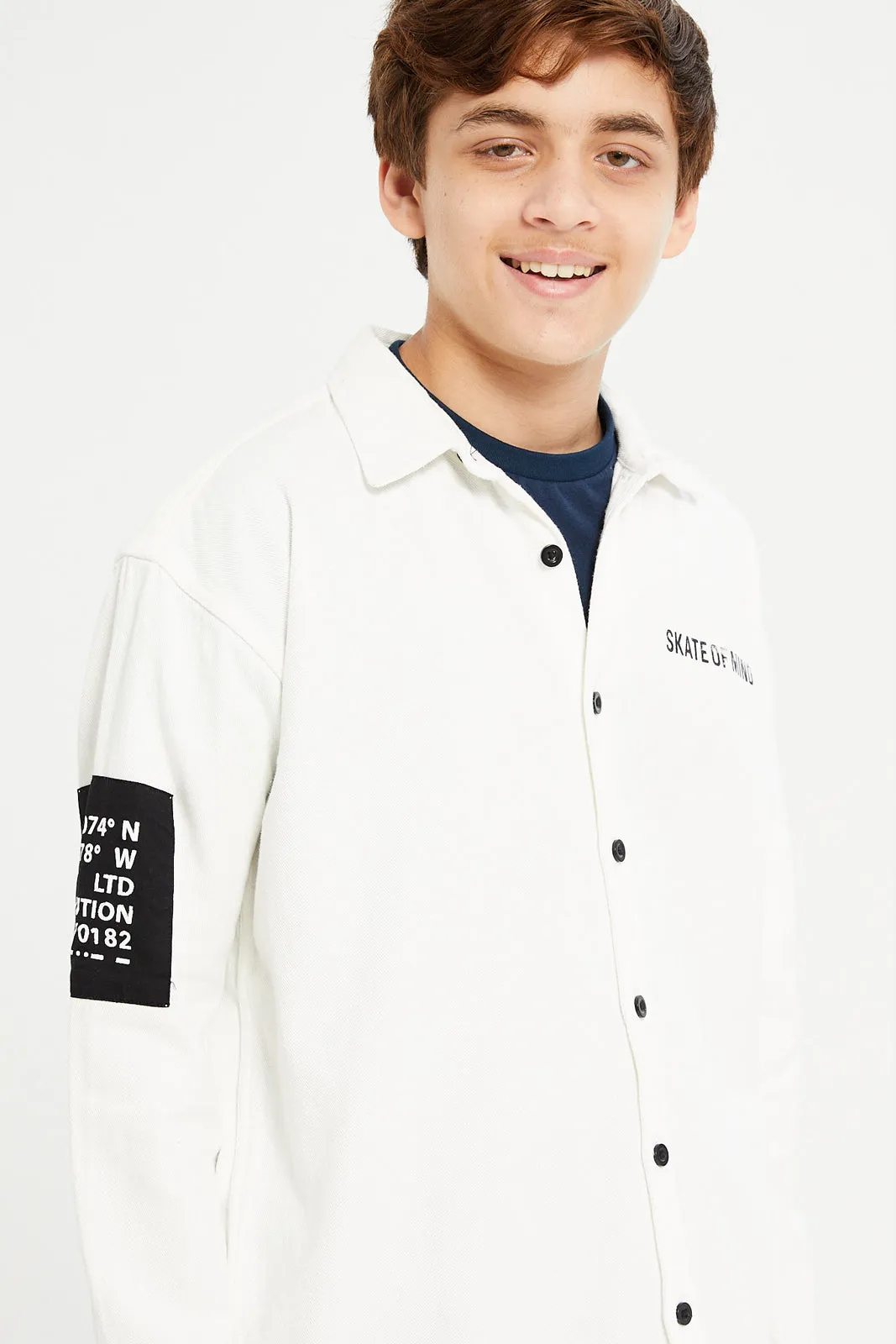 Senior Boys White Denim Shirt With T-Shirt (2 Piece)