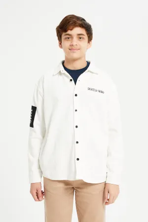 Senior Boys White Denim Shirt With T-Shirt (2 Piece)