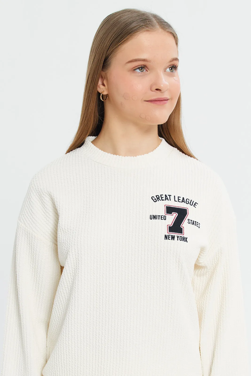 Senior Girls Cream Jacquard Top