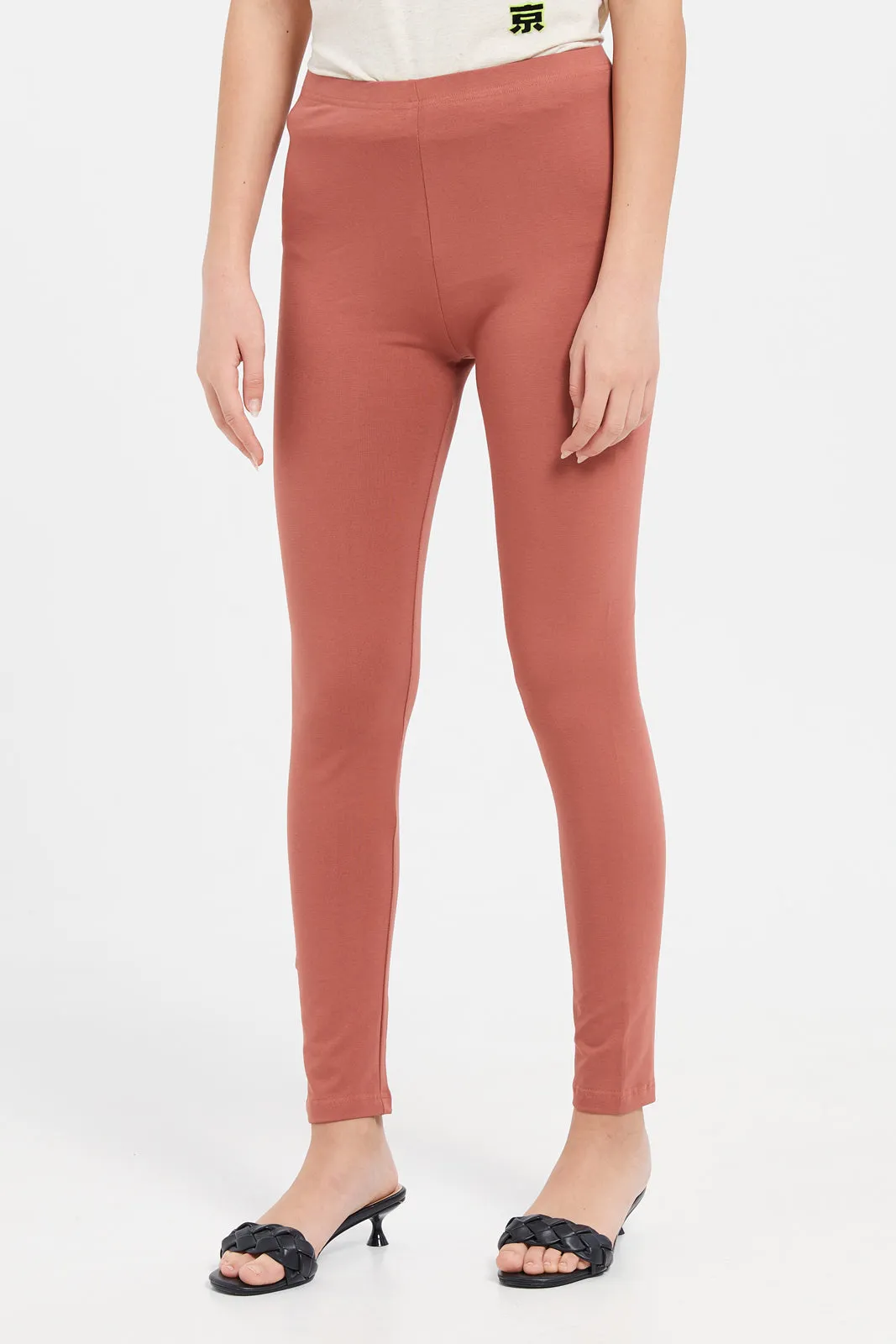 Senior Girls Orange Basic Leggings