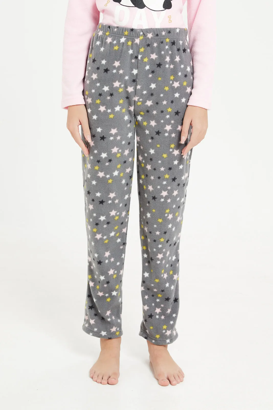 Senior Girls Pink And Grey Pyjama Set(2 Piece)