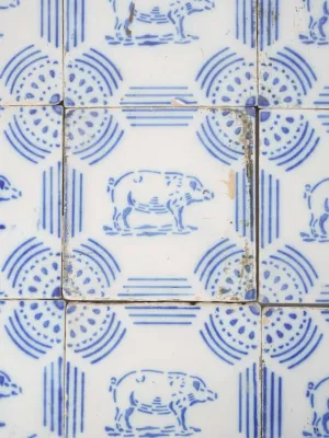 Set of 14 Tiles w/ Pig Decoration 19th century - butcher 6"