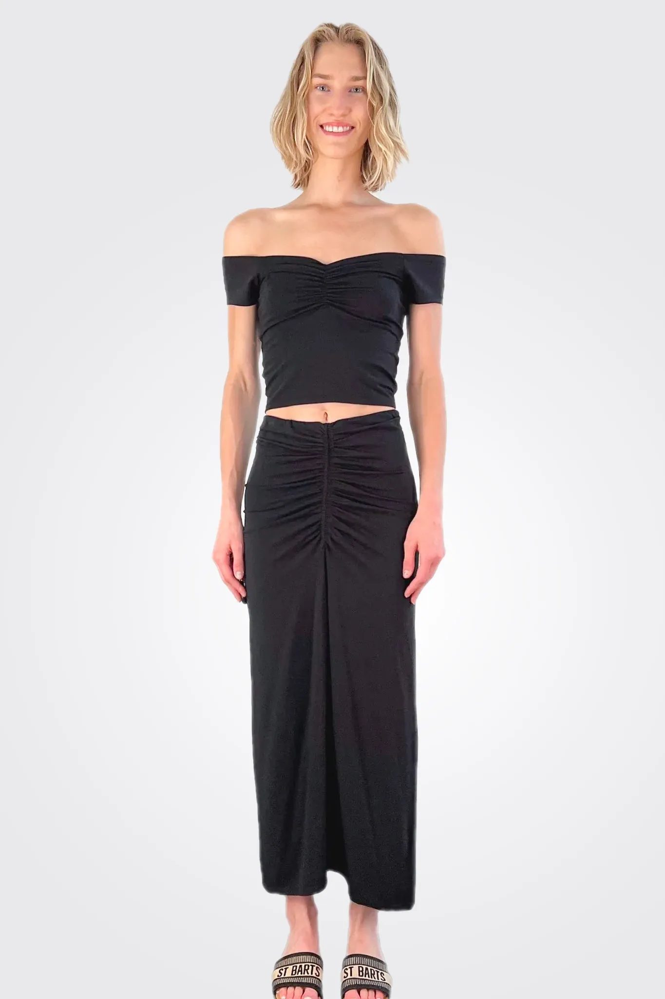 Shirred Maxi Skirt - Black