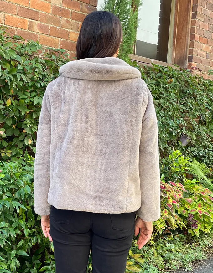 Short Faux Fur Jacket Taupe