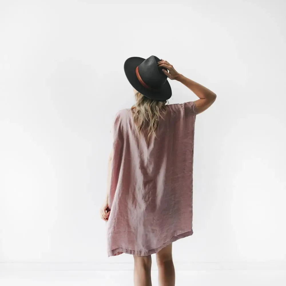 Short Square linen dress pink by Seaside Tones