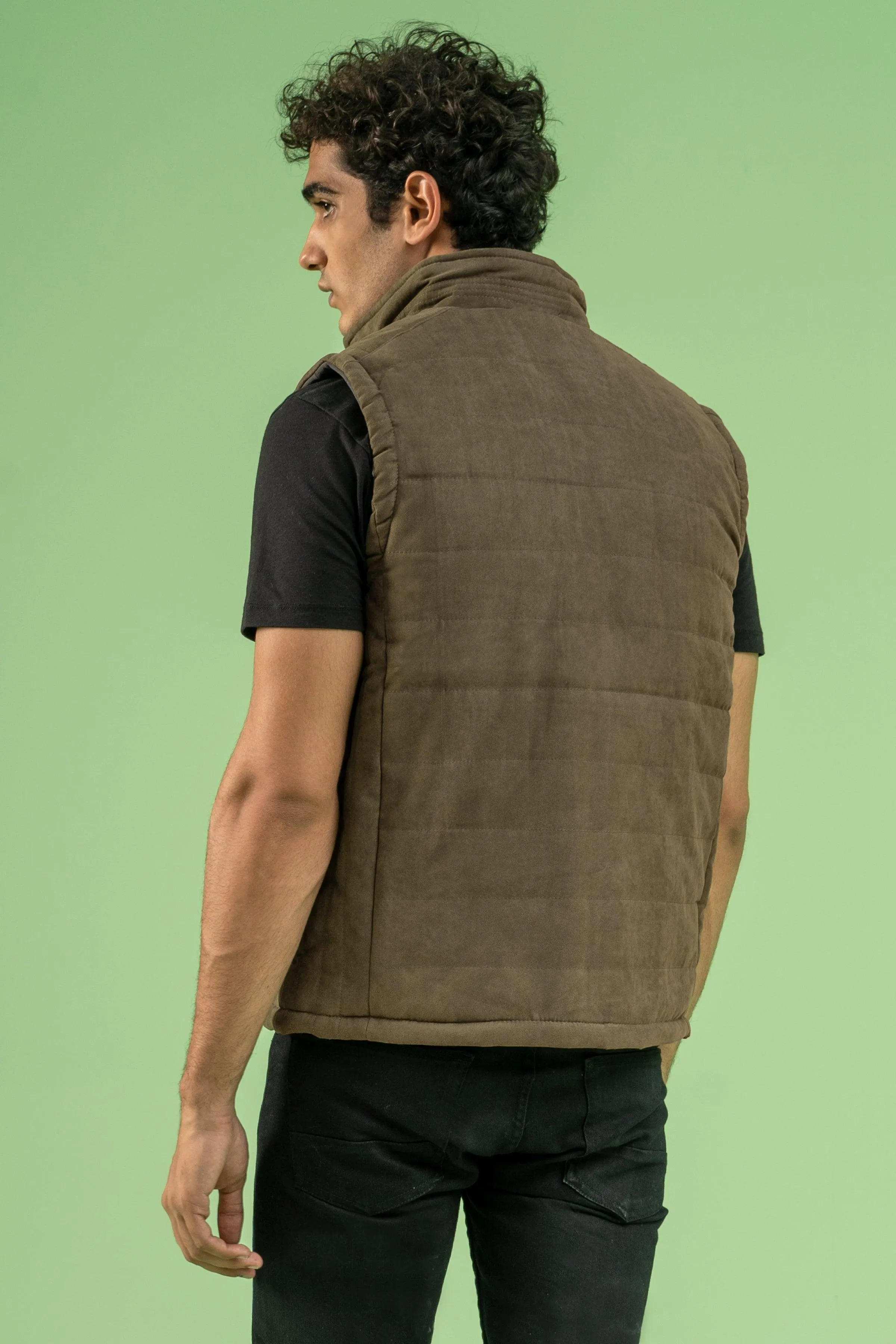 SLEEVELESS REVERSIBLE SUEDE JACKET GREEN