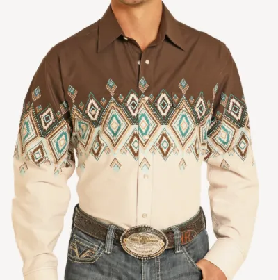 SMN2S04459-Panhandle Mens Aztec Diamond Border- Brown