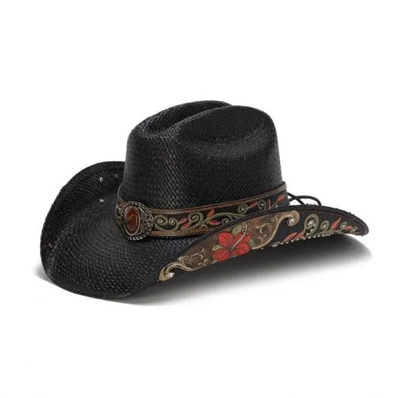 Stampede Women's Straw Western Hat - The Hibiscus Red Flower