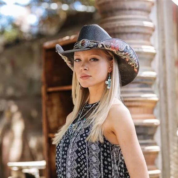 Stampede Women's Straw Western Hat - The Hibiscus Red Flower