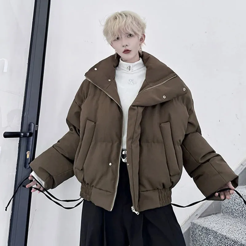 Stand Collar Solid Color Winter Parka