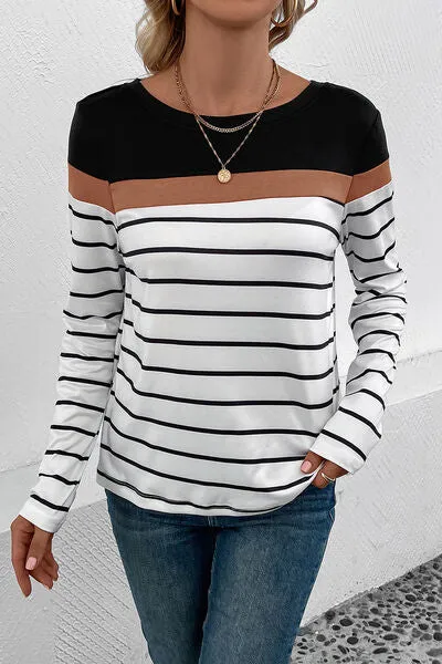 Striped Round Neck Long Sleeve T-Shirt