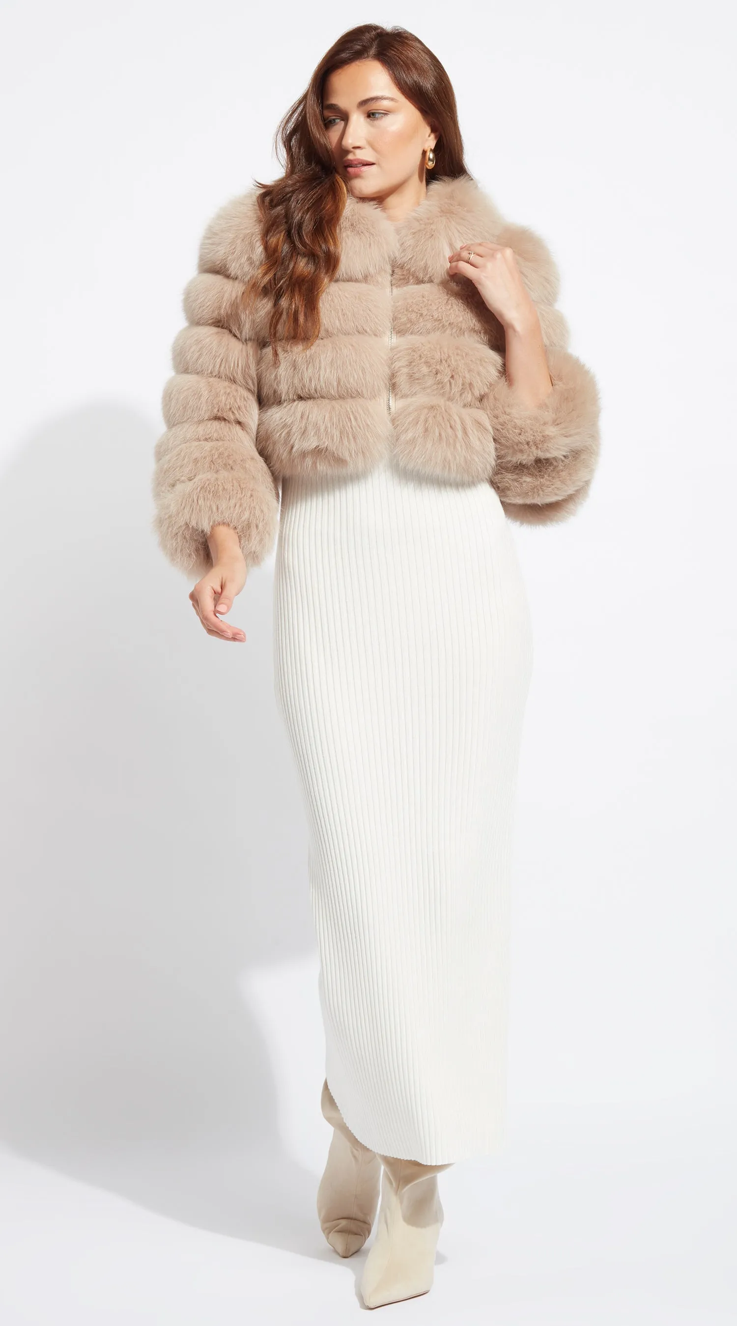 Supreme Luxy Cropped Fox Fur Coat - Golden Beige