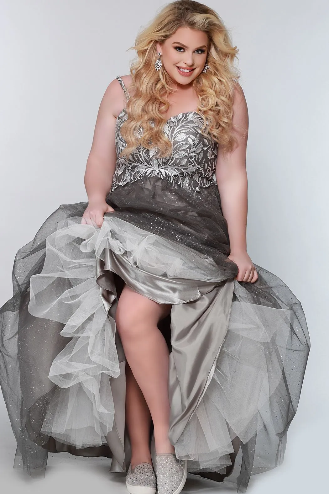 Sydney's Closet SC7329 Size 14 Glitter and Lace Prom Dress Ball Gown Plus Sized SC 7329