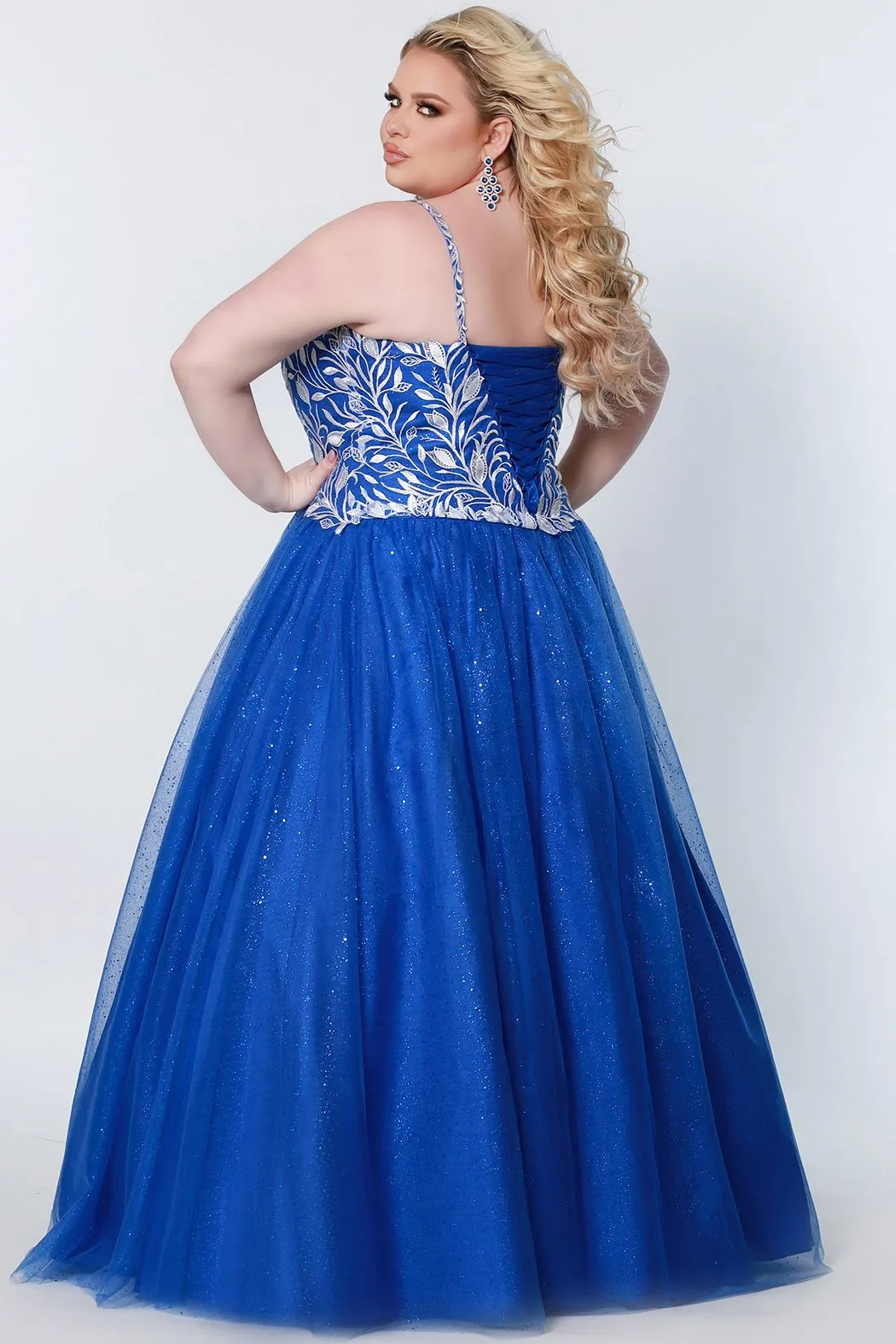 Sydney's Closet SC7329 Size 14 Glitter and Lace Prom Dress Ball Gown Plus Sized SC 7329