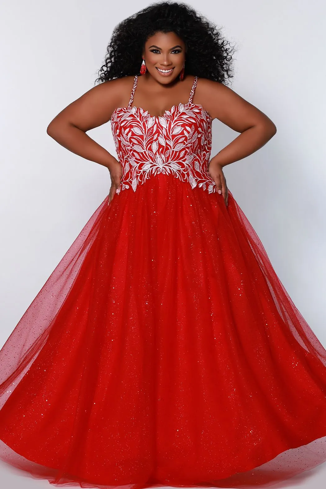 Sydney's Closet SC7329 Size 14 Glitter and Lace Prom Dress Ball Gown Plus Sized SC 7329