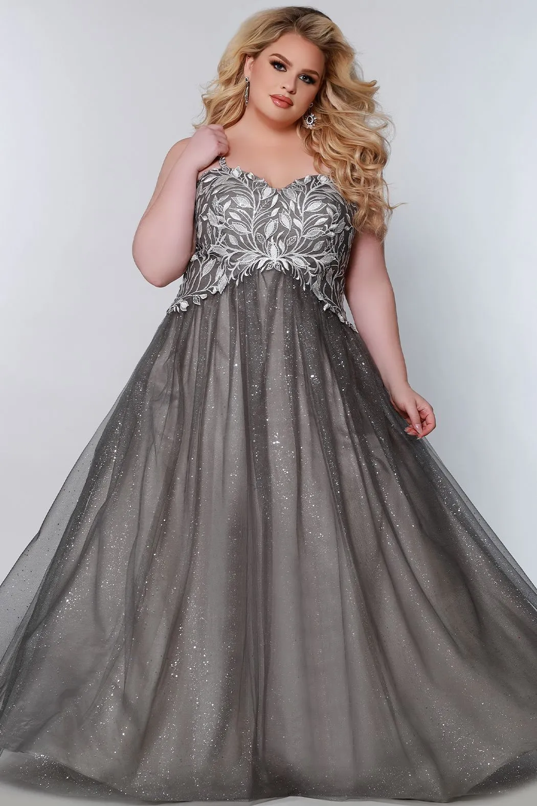 Sydney's Closet SC7329 Size 14 Glitter and Lace Prom Dress Ball Gown Plus Sized SC 7329