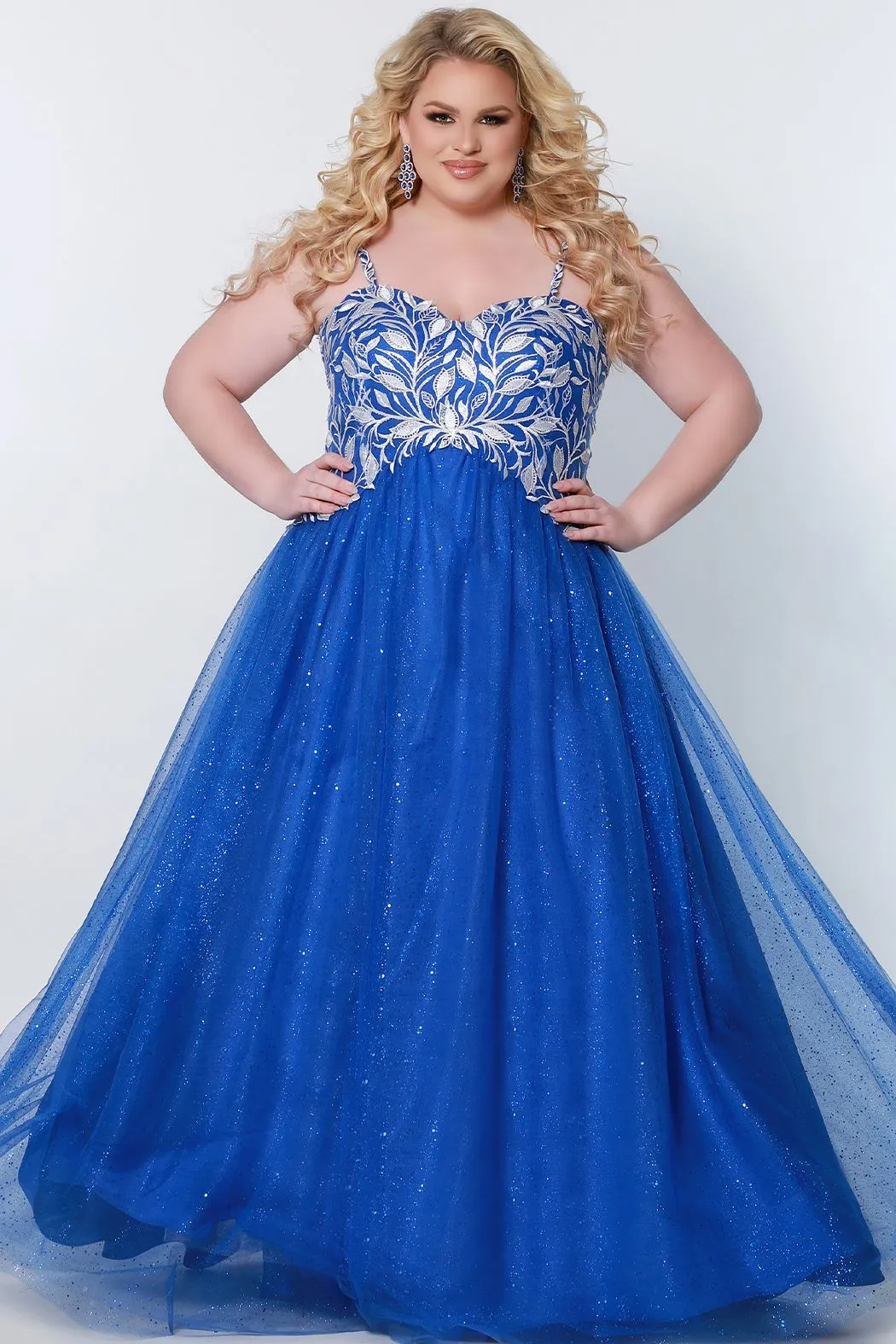 Sydney's Closet SC7329 Size 14 Glitter and Lace Prom Dress Ball Gown Plus Sized SC 7329