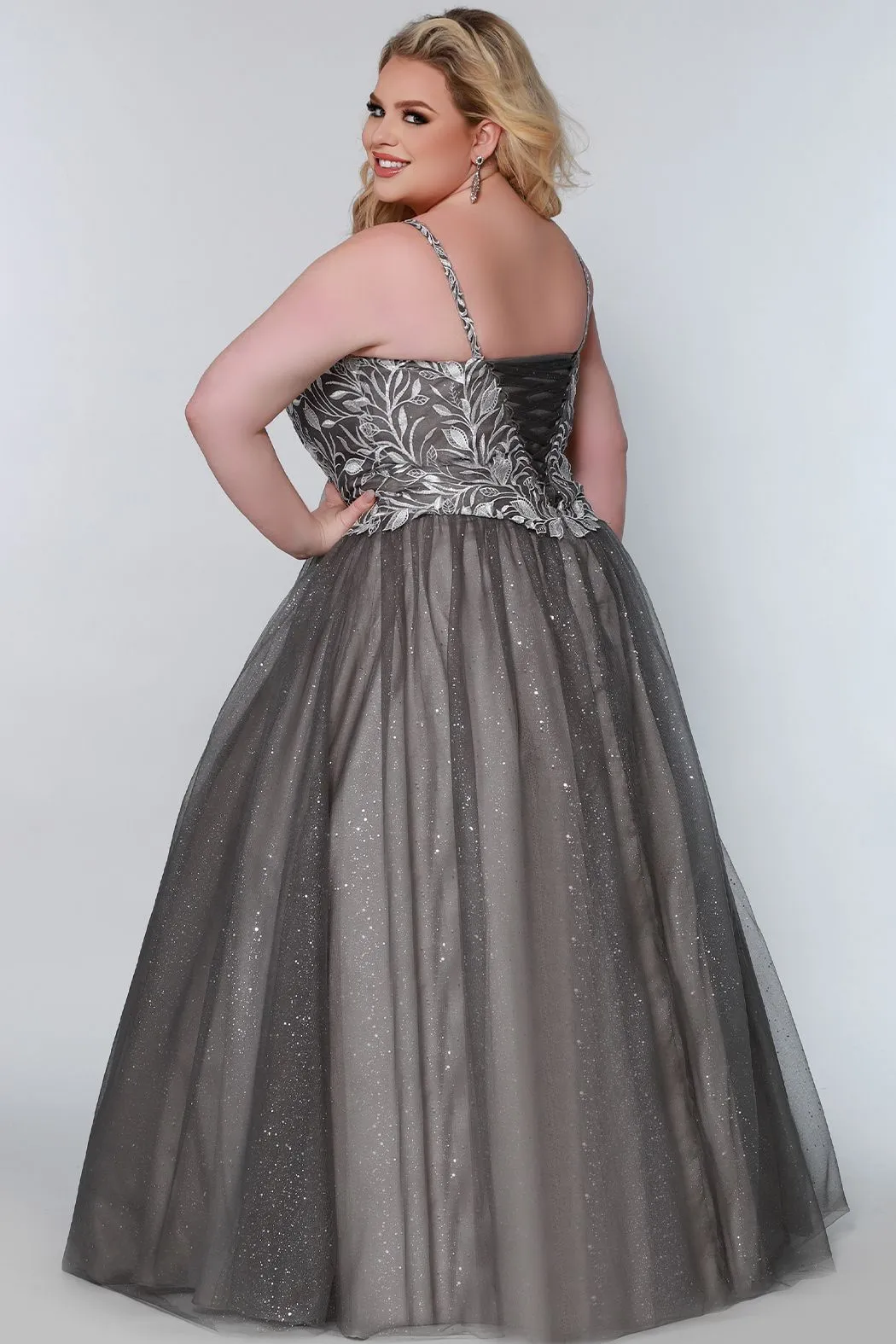 Sydney's Closet SC7329 Size 14 Glitter and Lace Prom Dress Ball Gown Plus Sized SC 7329