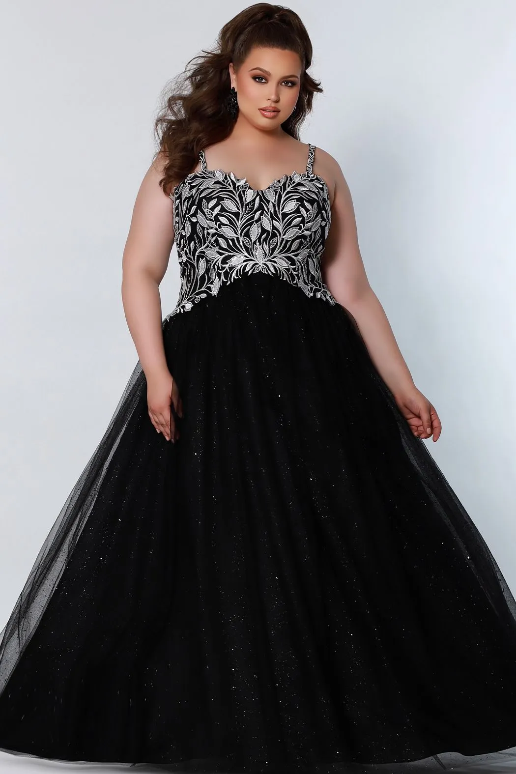 Sydney's Closet SC7329 Size 14 Glitter and Lace Prom Dress Ball Gown Plus Sized SC 7329