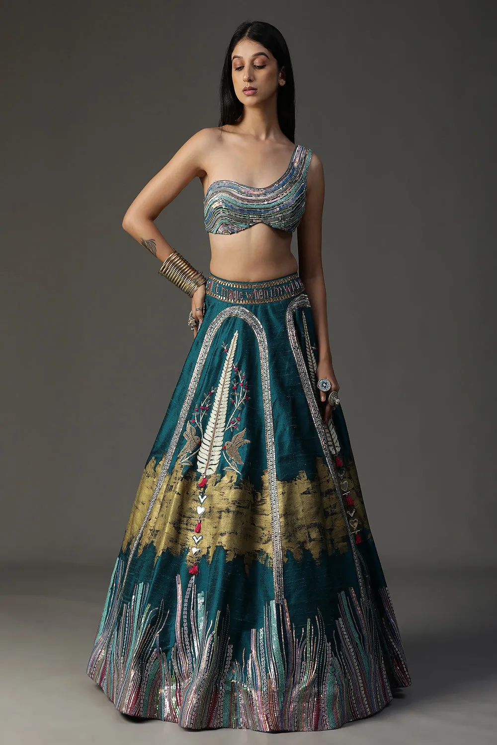 Teal Blue Handpainted Lehenga Set