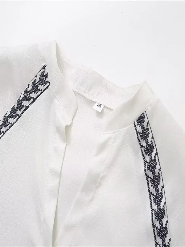 TEEK - White Versatile Cross-Stitch Contrasting Shirt