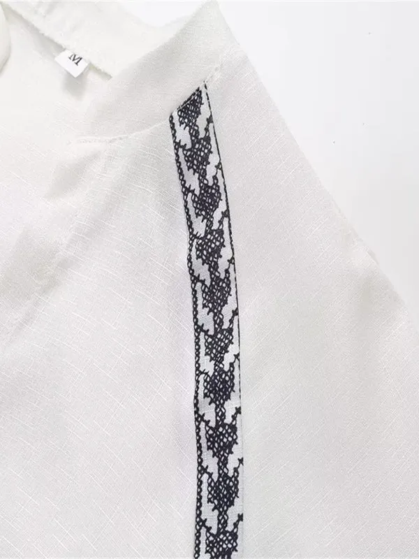 TEEK - White Versatile Cross-Stitch Contrasting Shirt