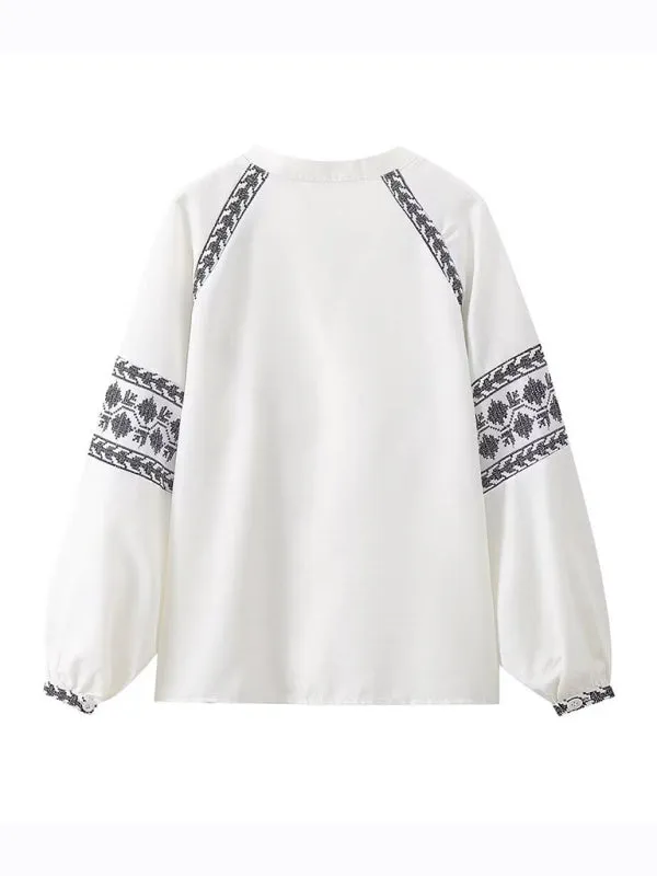 TEEK - White Versatile Cross-Stitch Contrasting Shirt