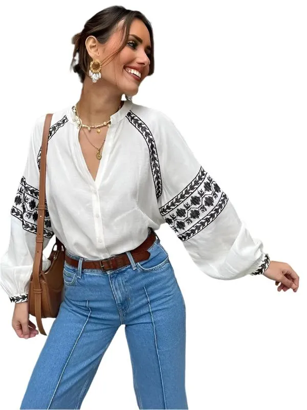 TEEK - White Versatile Cross-Stitch Contrasting Shirt