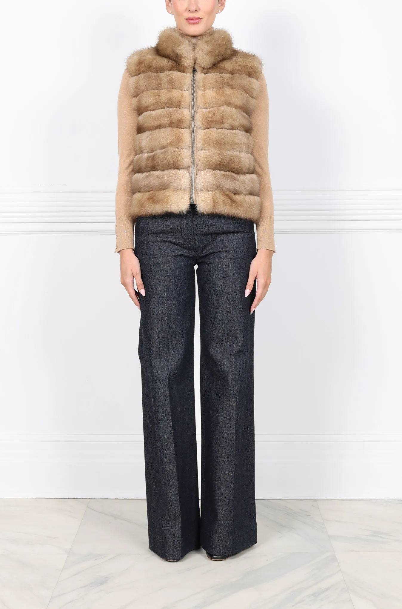 The Eliana Golden Sable Zip Vest