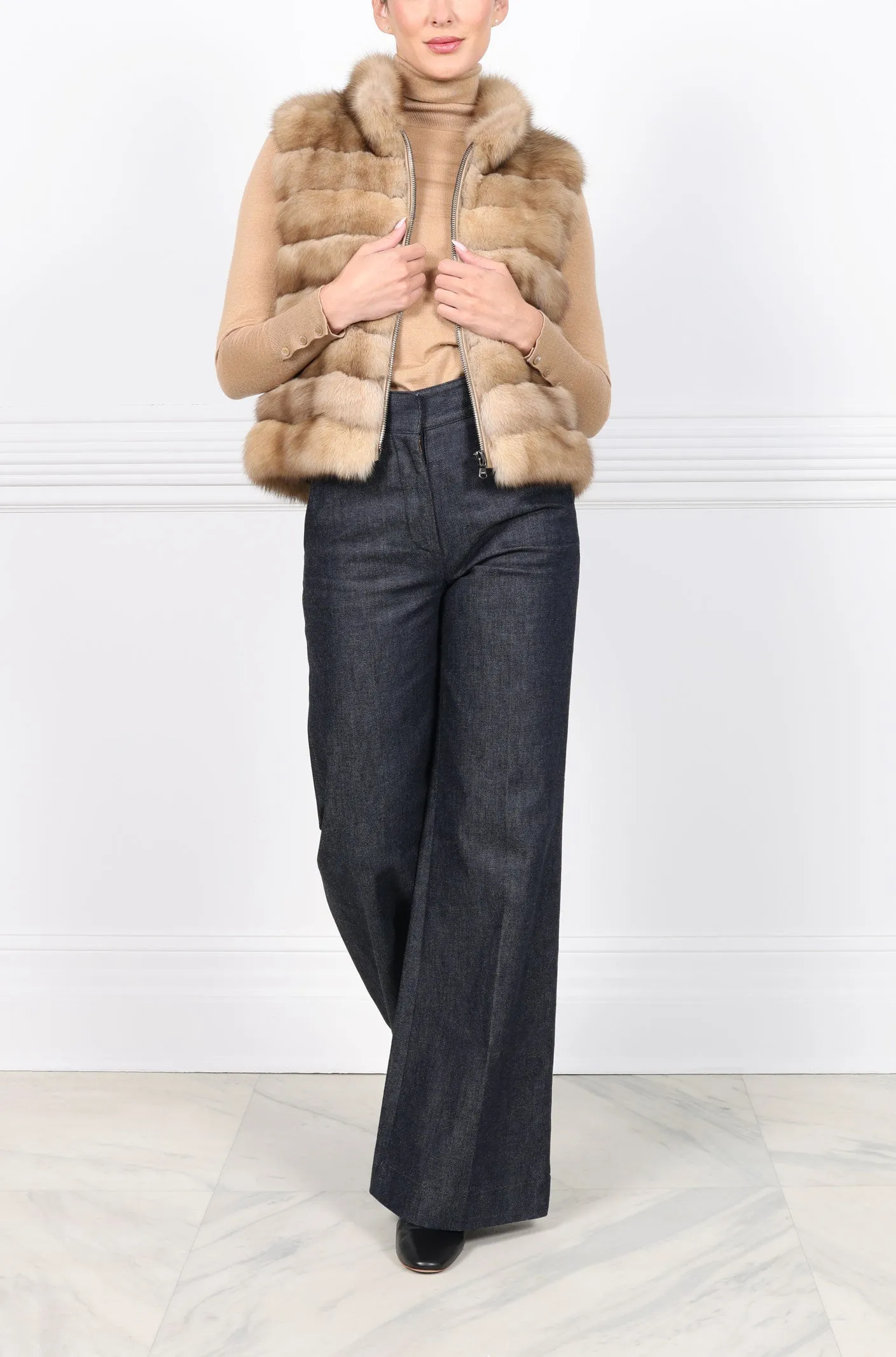 The Eliana Golden Sable Zip Vest