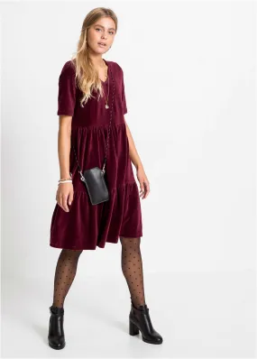 Tiered V-Neck Dress - Dark Red