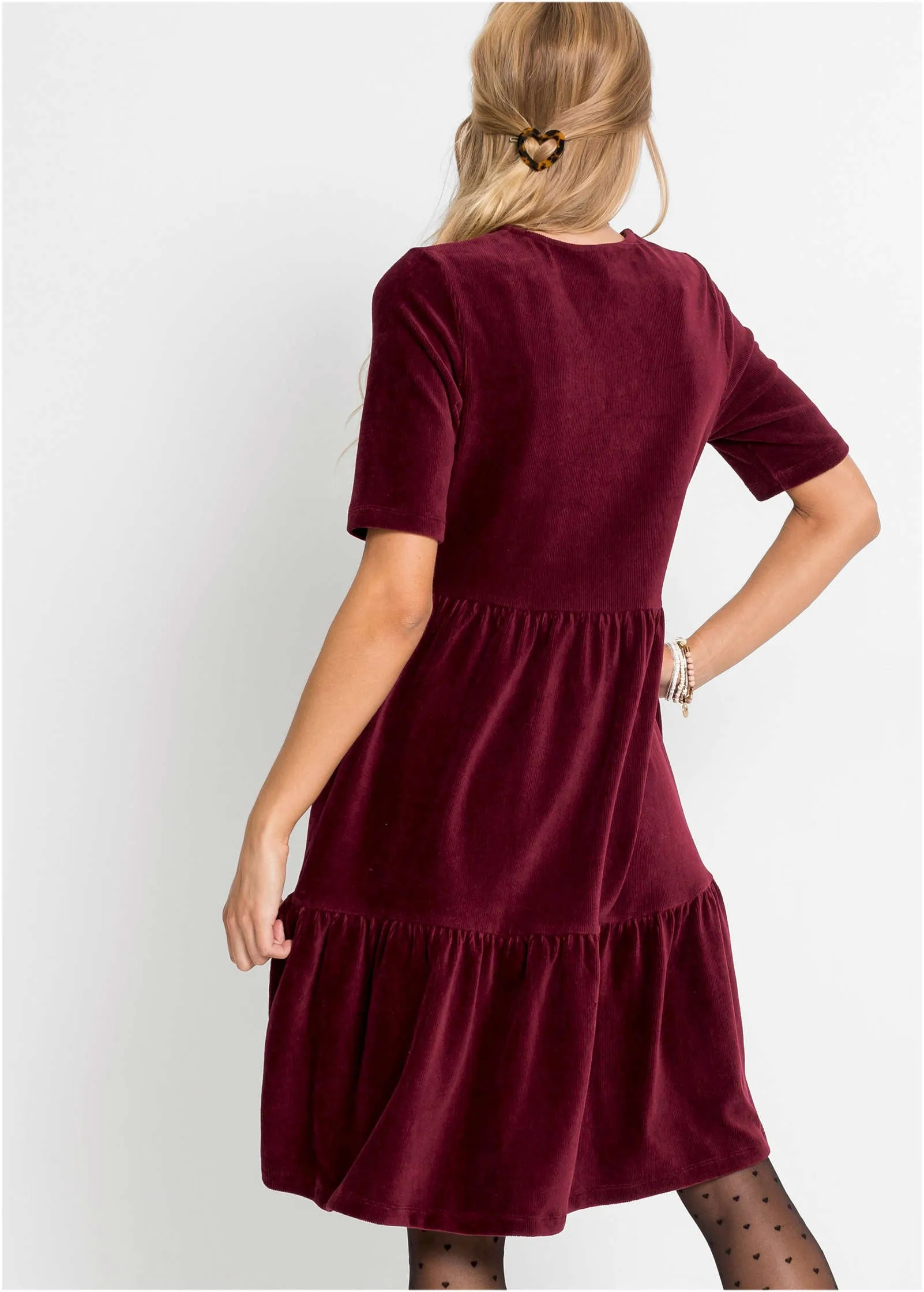 Tiered V-Neck Dress - Dark Red