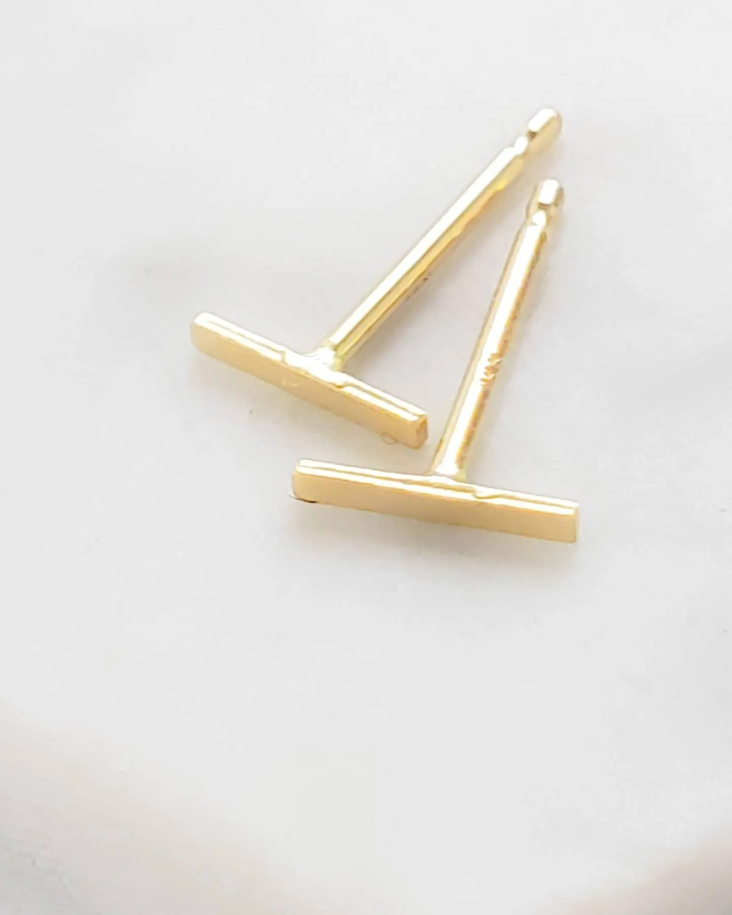 Tiny Bar Studs in 14K Gold