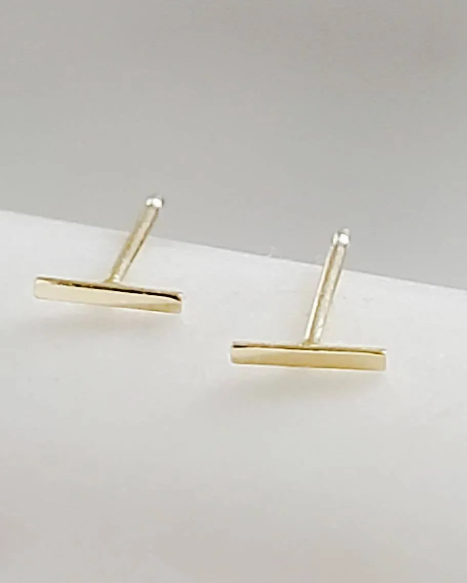 Tiny Bar Studs in 14K Gold