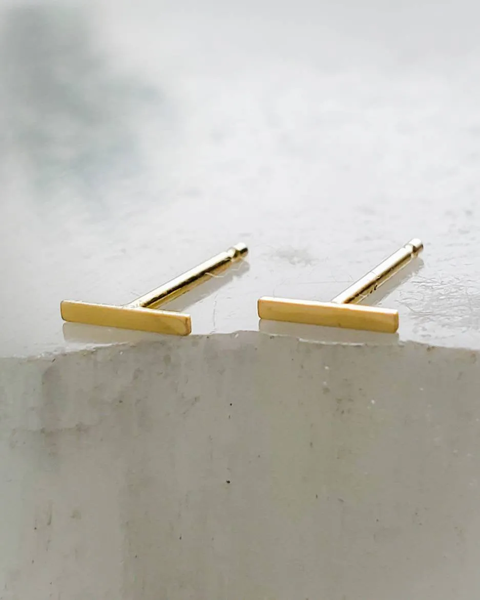 Tiny Bar Studs in 14K Gold