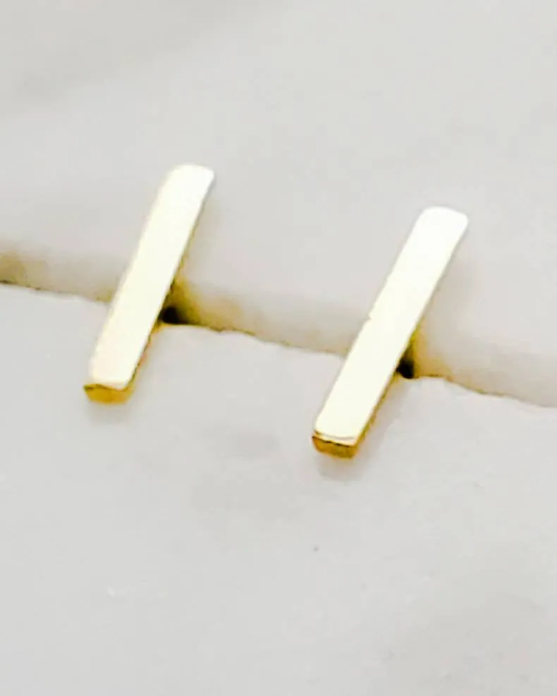 Tiny Bar Studs in 14K Gold