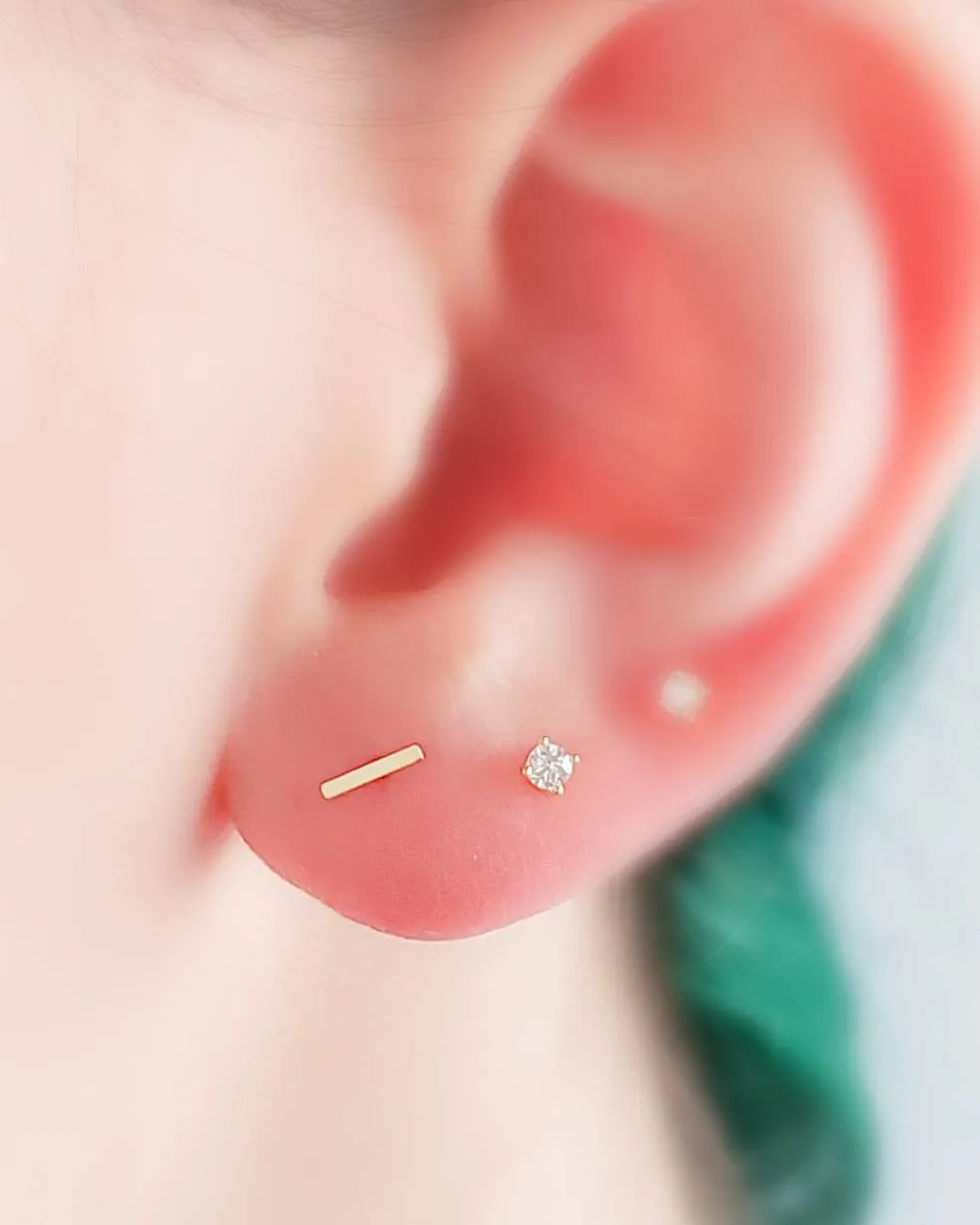 Tiny Bar Studs in 14K Gold