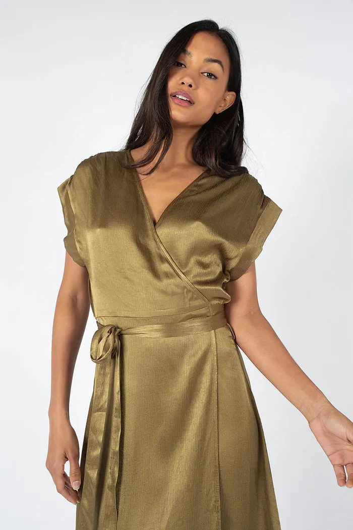 Traffic People Breathless Claude Wrap Dress-Olive-BTL12572029