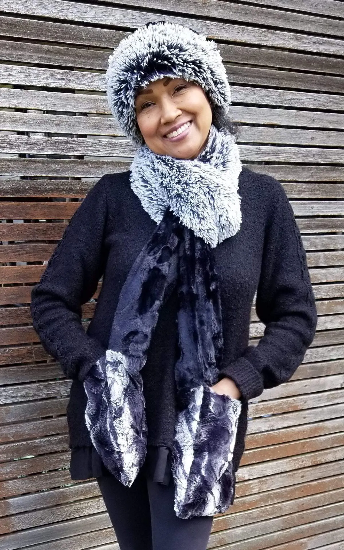 Tri-Color Scarf - Silver Tipped Fox Black / Cuddly Black  / Honey Badger - Sold Out!