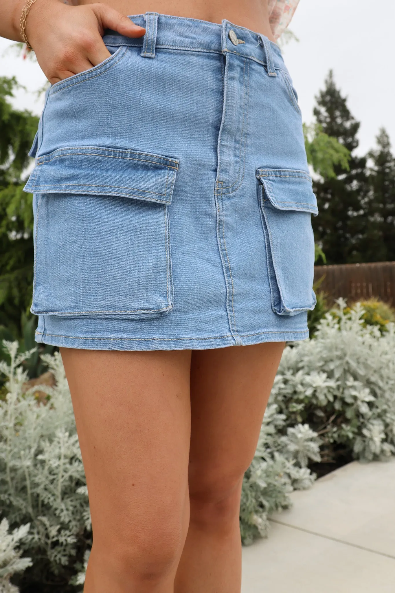 Up to Date Mini Skirt In Light Denim