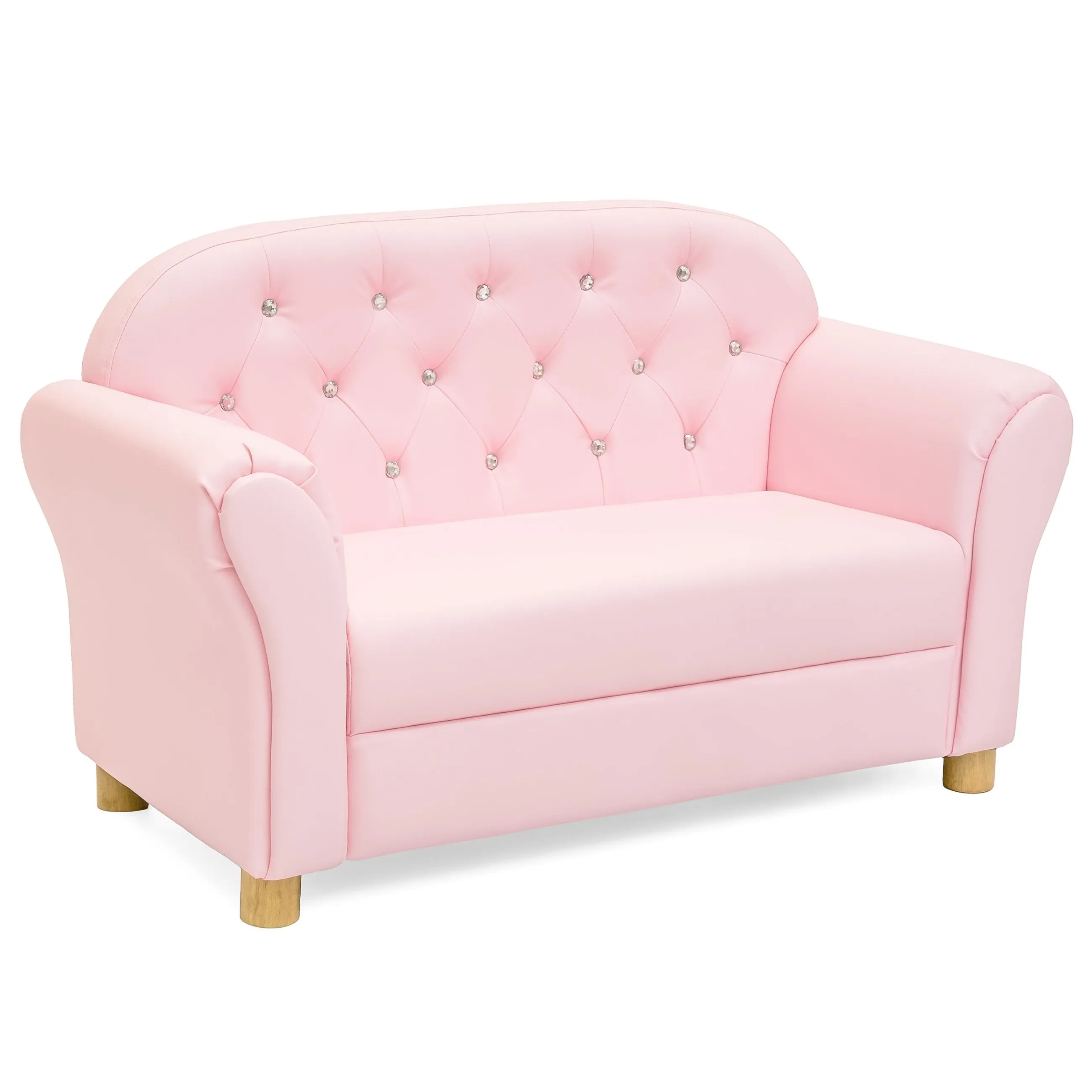 Upholstered Tufted Mini Sofa Couch for Kids, Nursery, Playrooms w/ Gem Studs