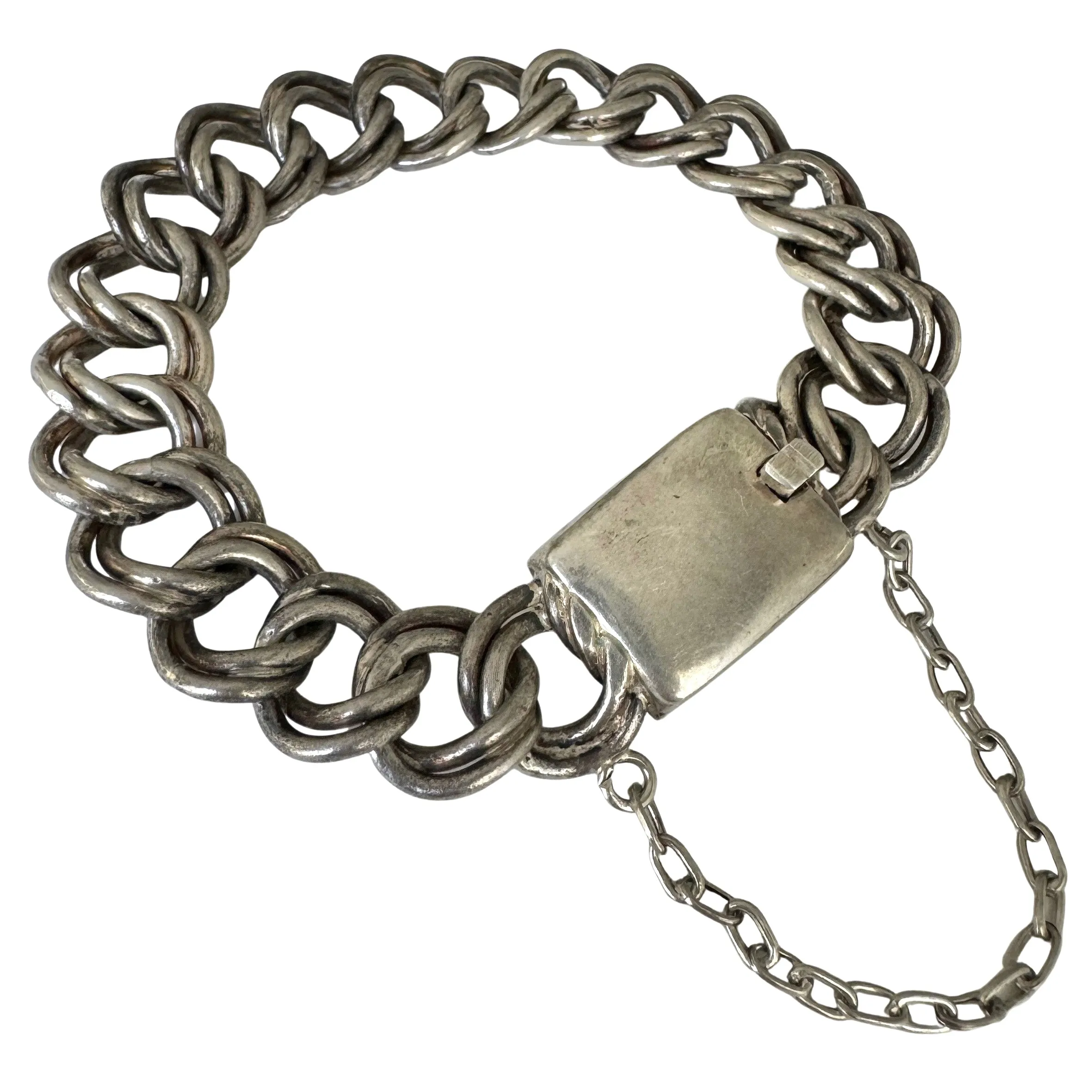 V I N T A G E // lovely links / sterling silver chunky wide double curb chain bracelet / 8", 50.9g