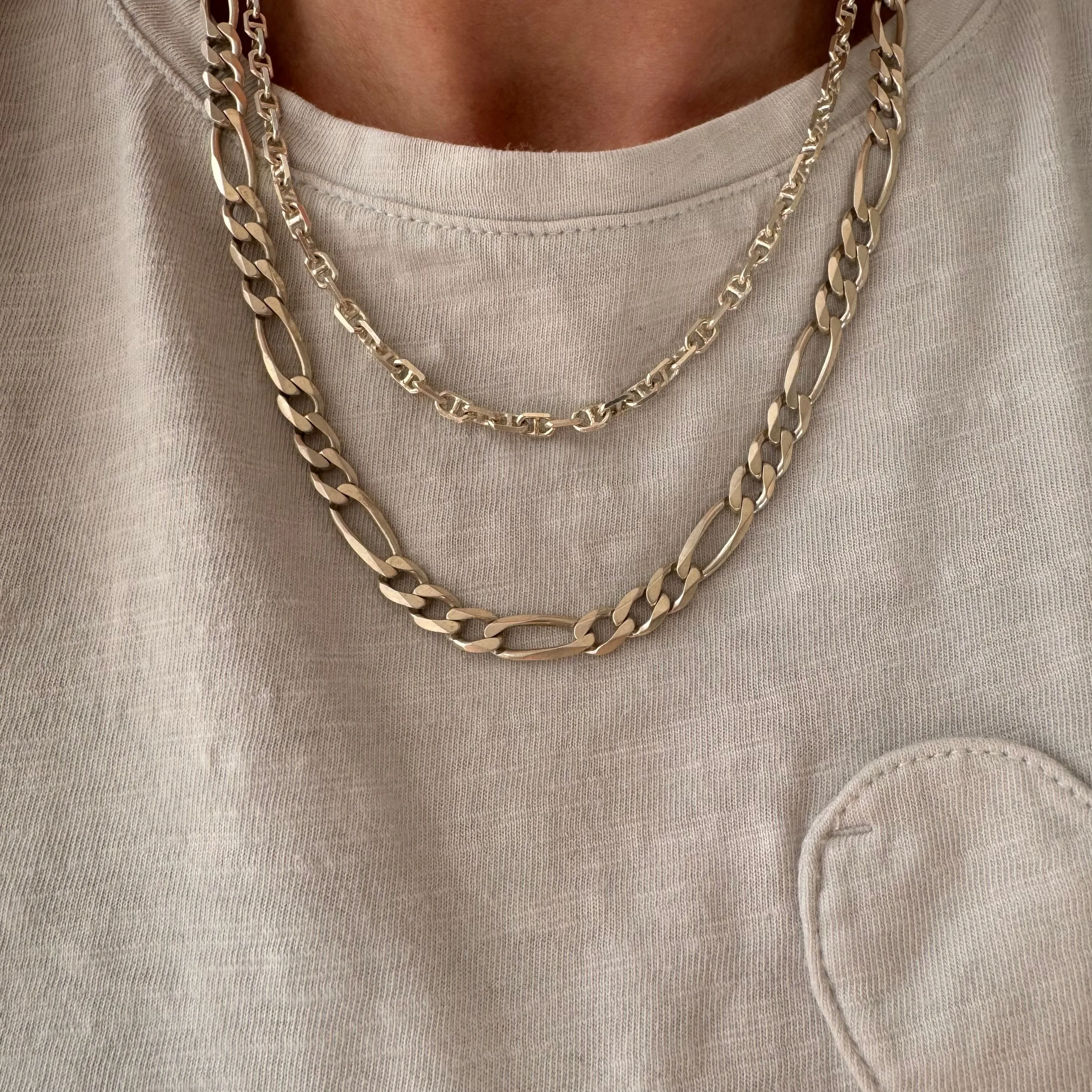 V I N T A G E // three to one figaro / Italy sterling silver figaro chain / 21", 32g